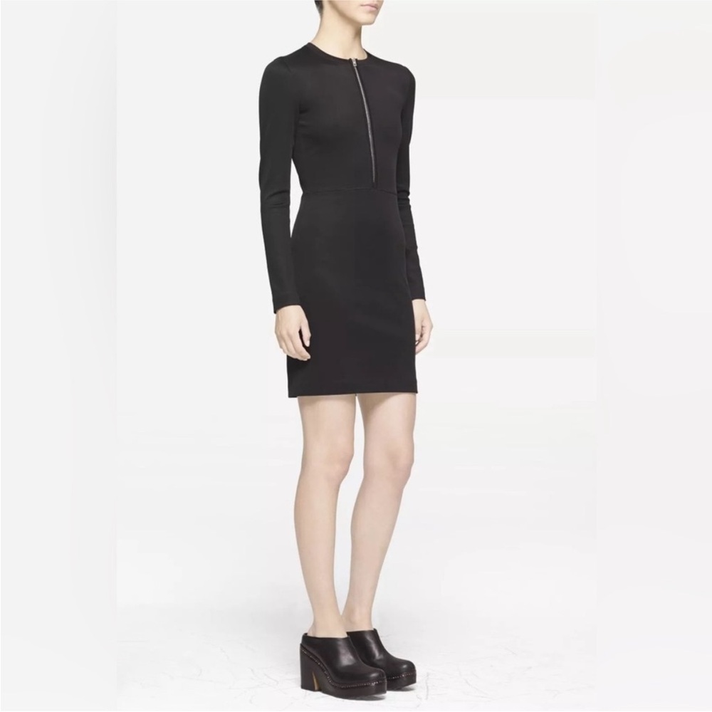 Rag & Bone Joyce Black Bodycon Viscose Zip Up Longsleeve Mini Dress, size XS